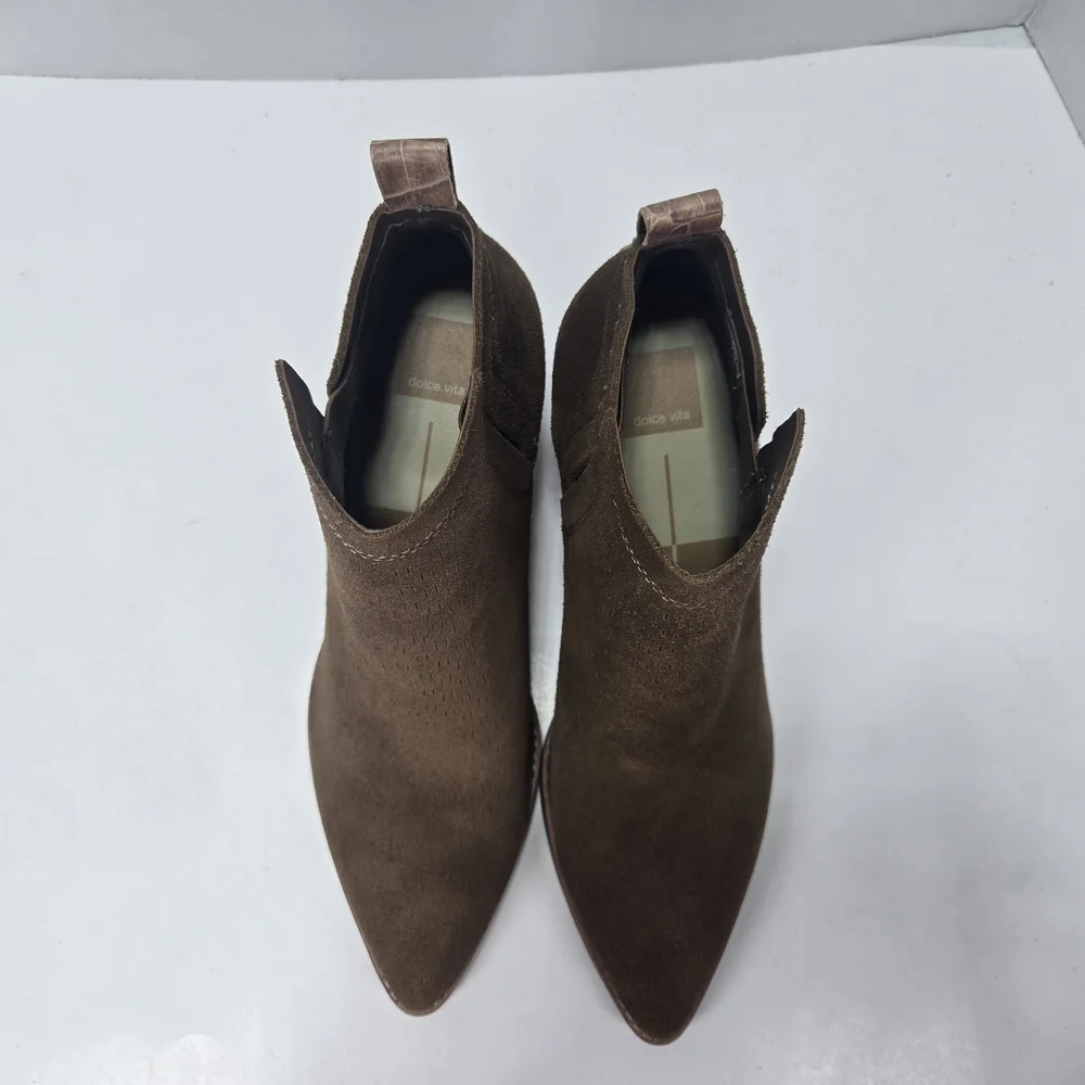 Dolce Vita Sirano Dark Brown Suede Stacked Heeled Ankle Booties Women's Size 11